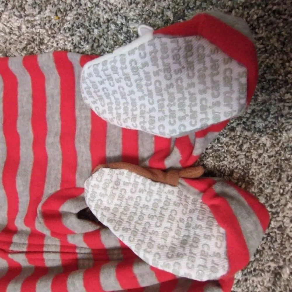 Carters Boys 18 Months Red Gray Reindeer Santa Fleece Sleeper Christmas 18M